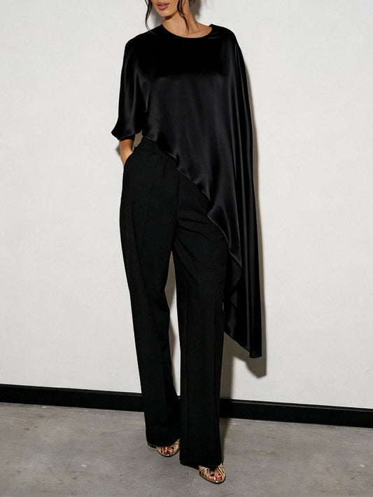 Zuka Asymmentric Hem Cape Top - Black
