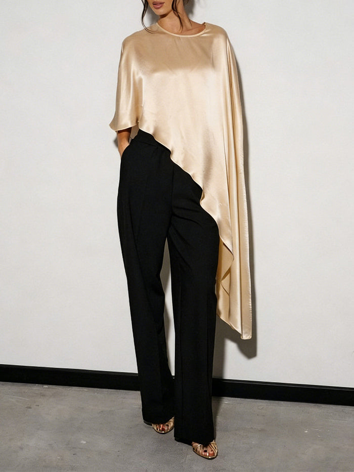 Zuka Asymmentric Hem Cape Top - Champage