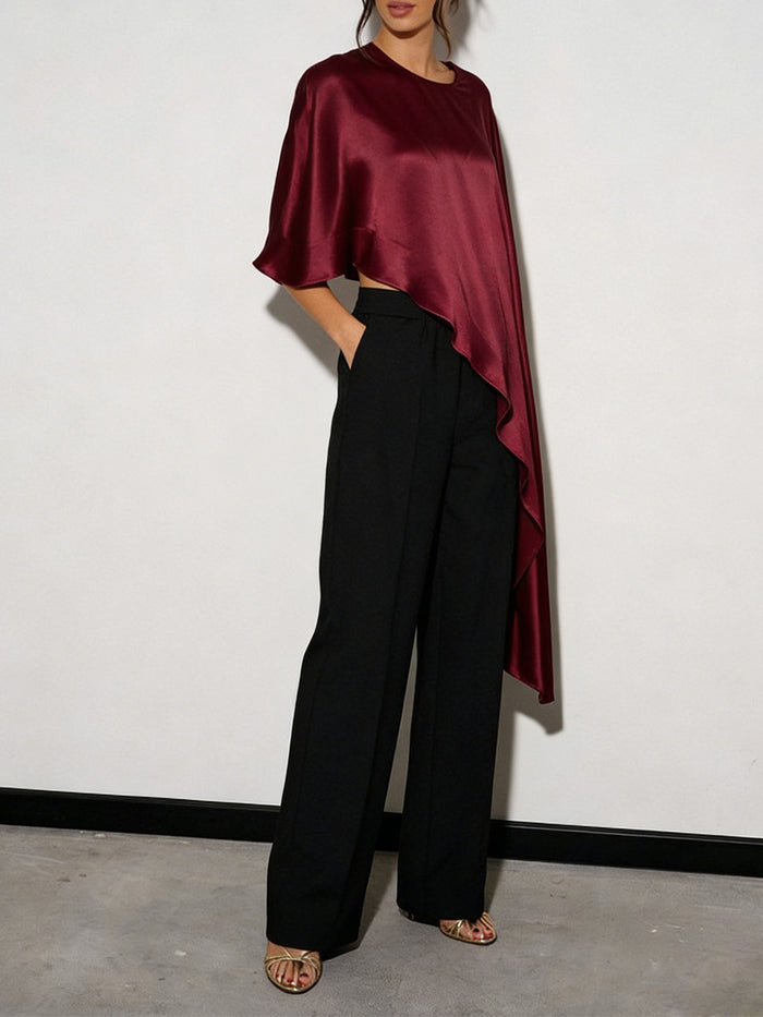 Zuka Asymmentric Hem Cape Top - Maroon