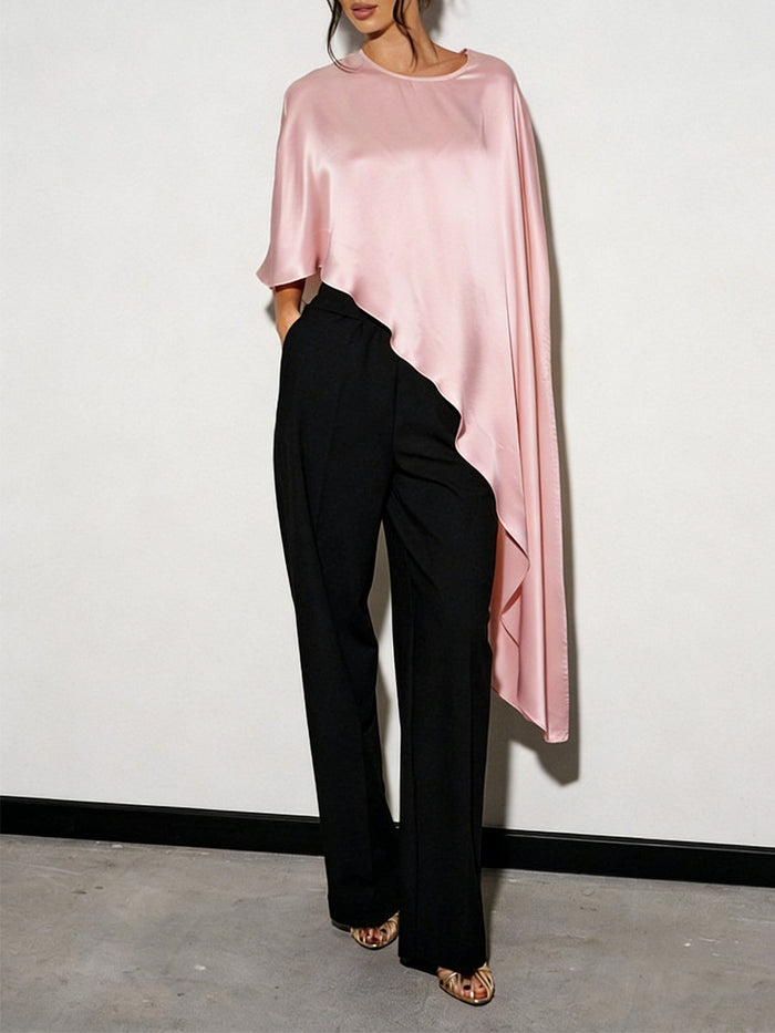 Zuka Asymmentric Hem Cape Top - Pink